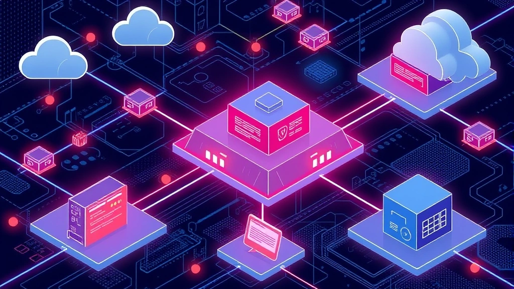 Digital illustration of network infrastructure with interconnected nodes, firewalls, and security checkpoints protecting data flows, showing layered defense architecture with authentication gates and encryption barriers