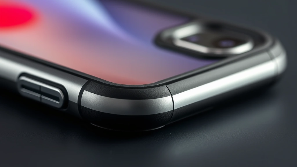 Close-up detailed shot of iPhone case corner protection and drop-tested construction, showcasing layered materials and shock-absorbing design elements, photorealistic with professional studio lighting, no text or logos