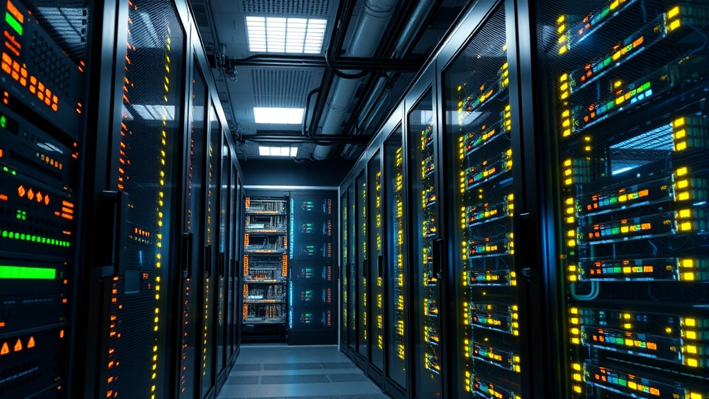 Advanced data center with illuminated server racks and network infrastructure, representing cloud security and enterprise cybersecurity infrastructure protecting business operations