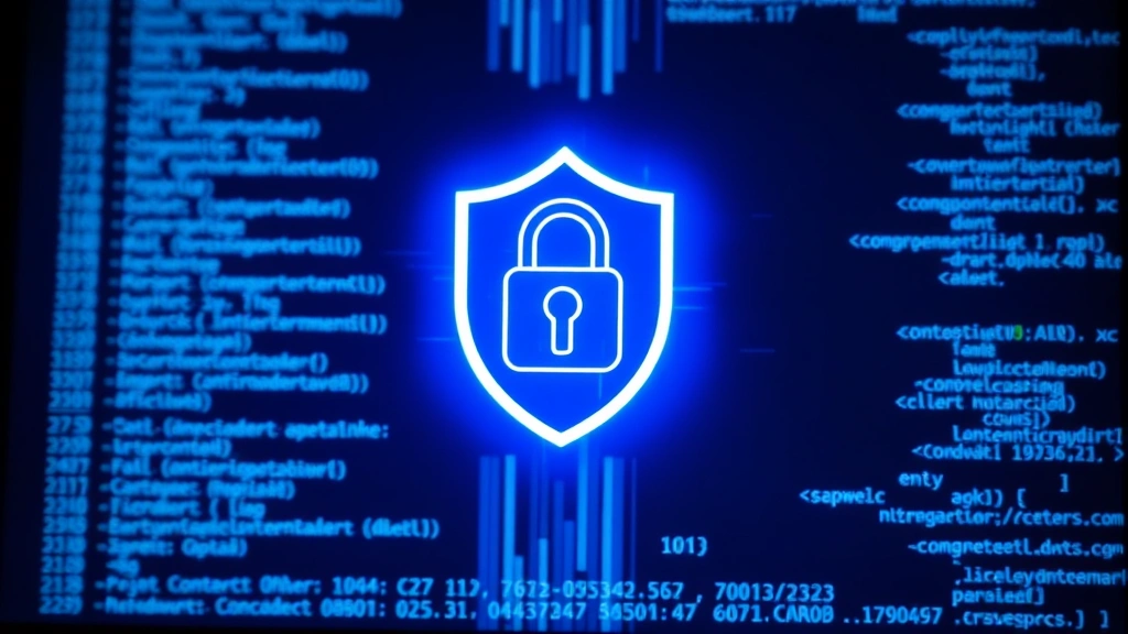 Digital security shield protecting data on computer screen with blue light effects, cybersecurity concept, no text or code visible