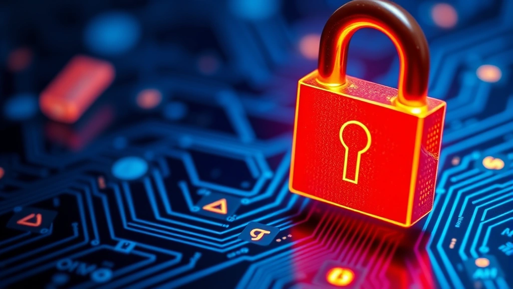 Close-up of digital security locks and encryption symbols protecting data, glowing padlock icons on dark blue circuit board background, cybersecurity protection concept