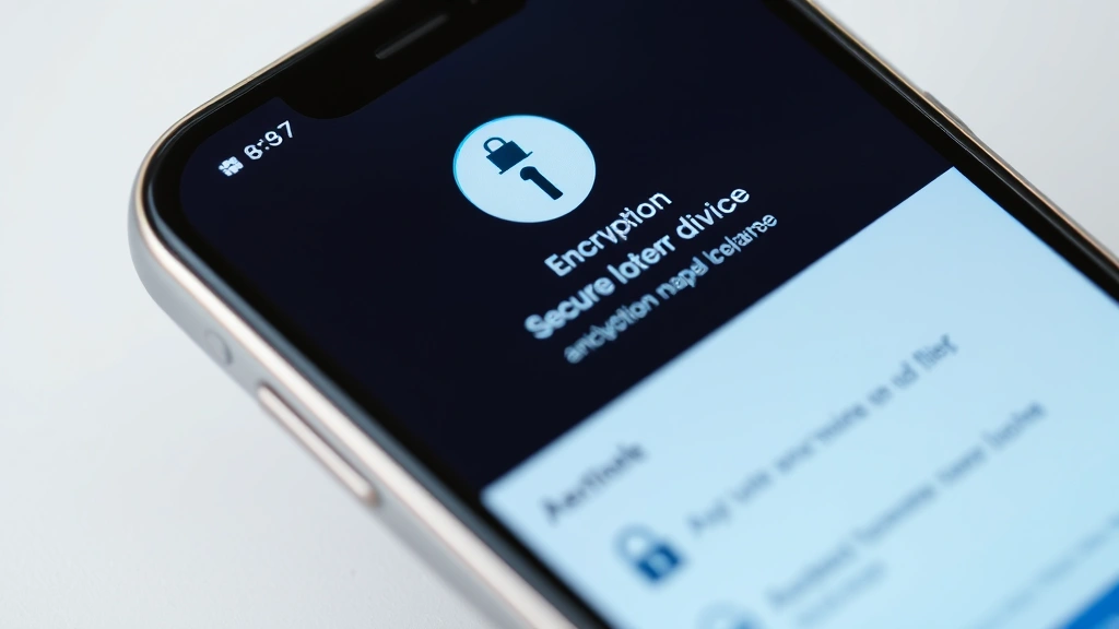 Close-up of smartphone showing secure hearing device companion application with encryption indicators, padlock icons, and authentication prompts on screen, modern mobile interface design