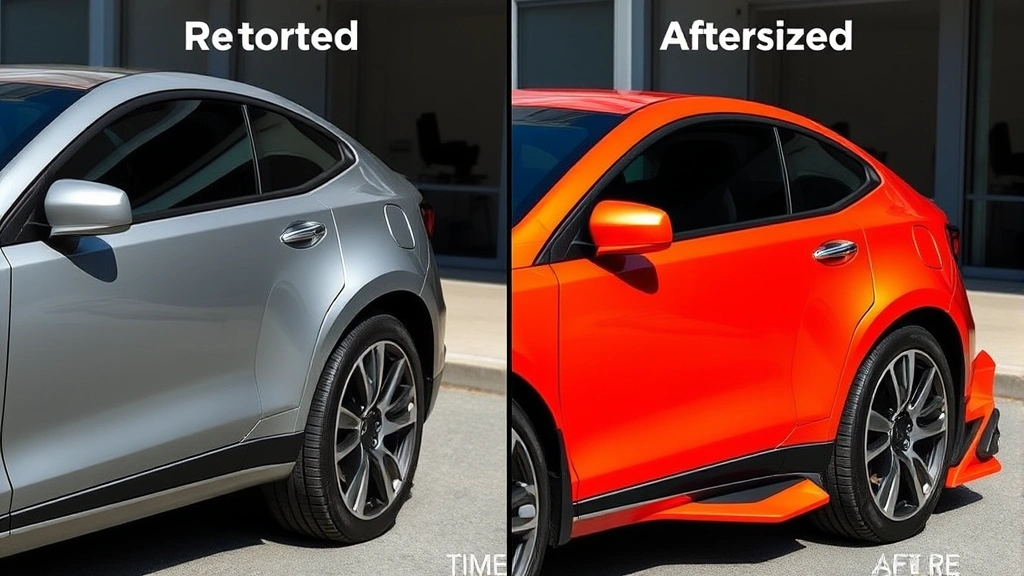 Split-screen comparison showing protected vehicle paint on left side versus weathered unprotected paint on right side, same car model, demonstrating paint degradation differences over time
