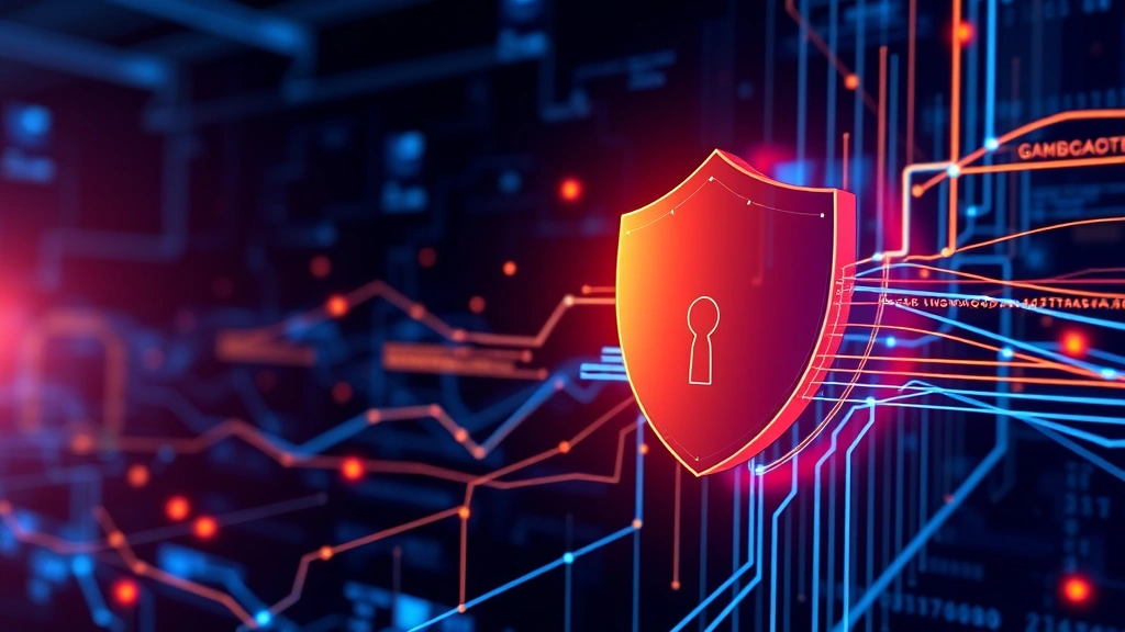 Padlock and shield icons overlaid on digital network infrastructure with flowing data streams, representing multi-layered security architecture and network protection without visible code or text